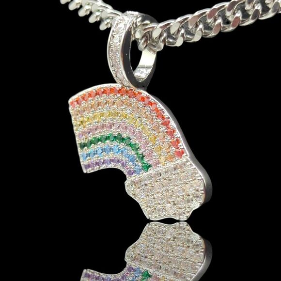 20" x 5mm Cuban Chain - 14 White Gold Finish Rainbow Cloud. - Picture 8 of 10